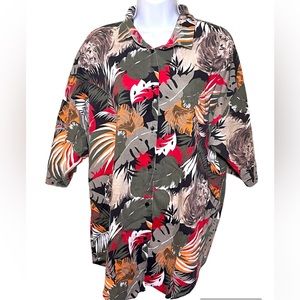 Vintage 80’s Just 4 Inc button down Safari green short sleeve top Sz 3XL